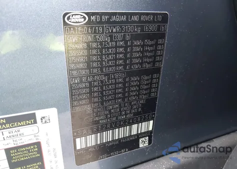 2019 Land Rover Discovery Hse Luxury from USA, damaged, VIN SALRT2RV0K2408250